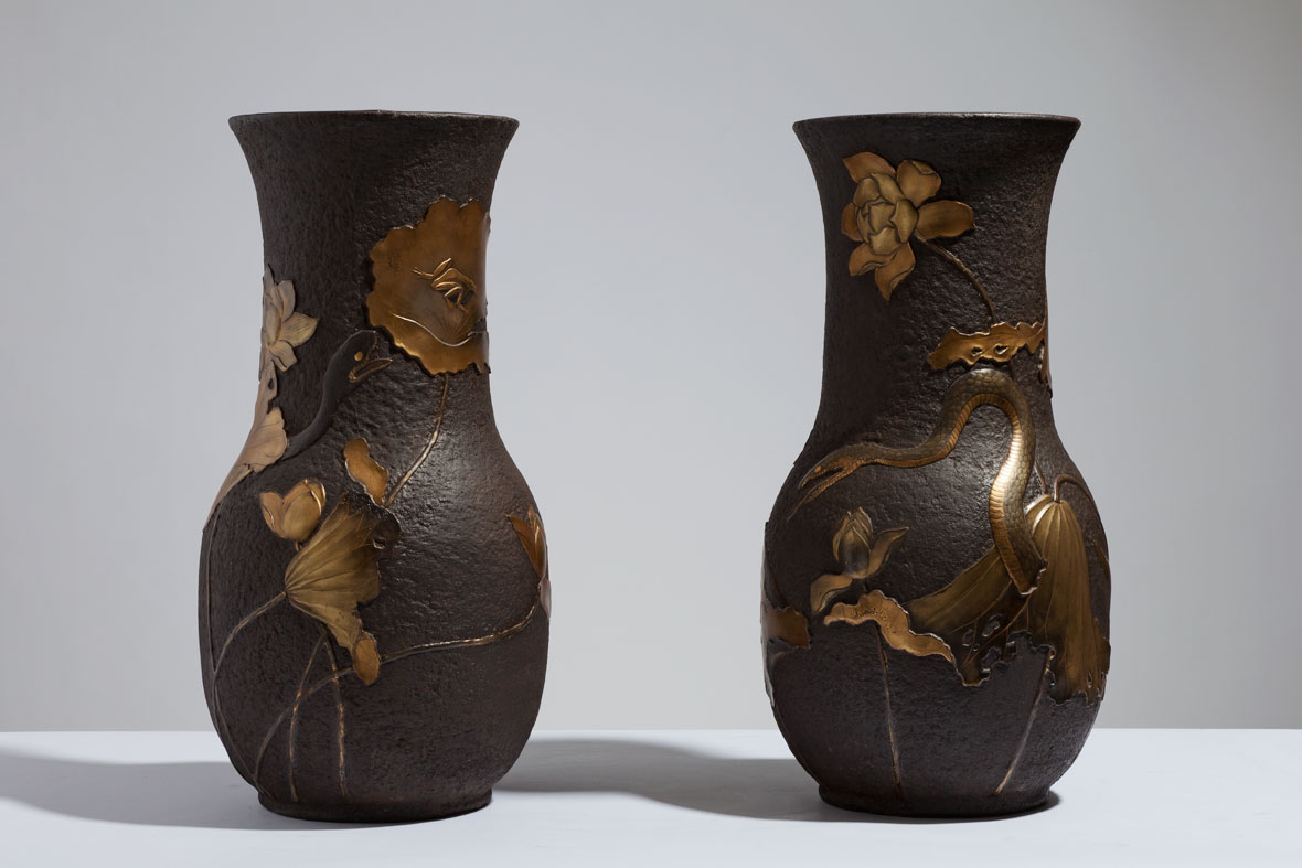 Pair of Japanese Snake Vases
